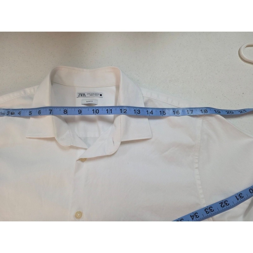 ZARA Man White Textured Slim Fit Long Sleeve Button Down Dress Shirt XL - Picture 6 of 6